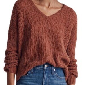 Madewell V-Neck Cable Knit Pull Over Sweater Ground Clove Sz L